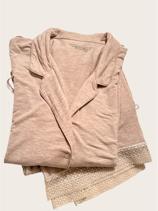 Victoria's Secret Other - Victoria’s Secret Beige Lace‑Trim Pajama Set | Button Top & Pants | Size XL